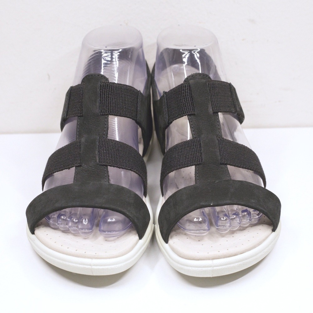 ECCO Damara Elastic Strap Nubuck Leather Flat Gladiator Sandals‎ Black Sz 6/37